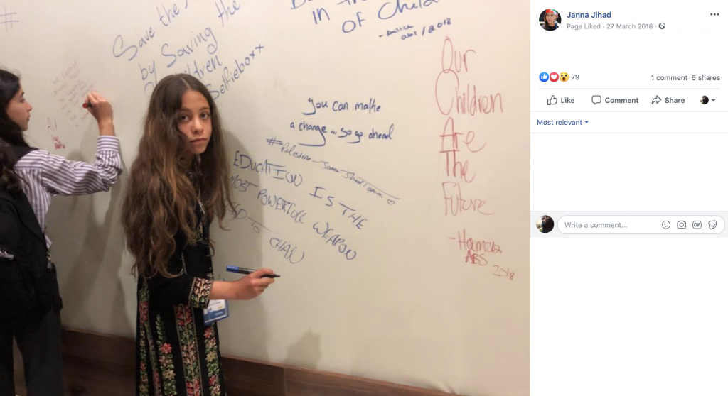 Slika 4. Janna Tamimi. Fotografija na Facebooku, 27. marec 2018.
