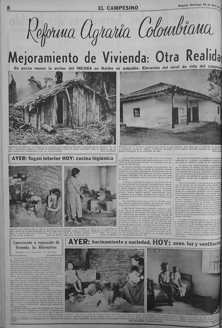 Slika 4. Efraín García-Egar, fotografije ob prispevku »Kolumbijska agrarna reforma. Izboljšave stanovanj: nova realnost.«, El Campesino, 26. april 1968, 8.